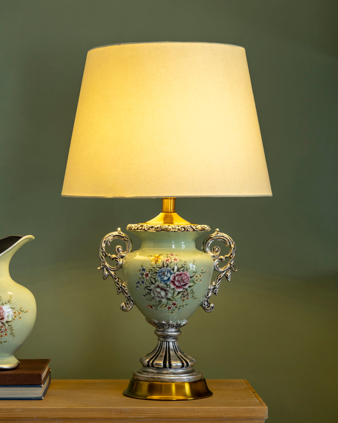 Vintage Bloom Silver Accent Table Lamp 