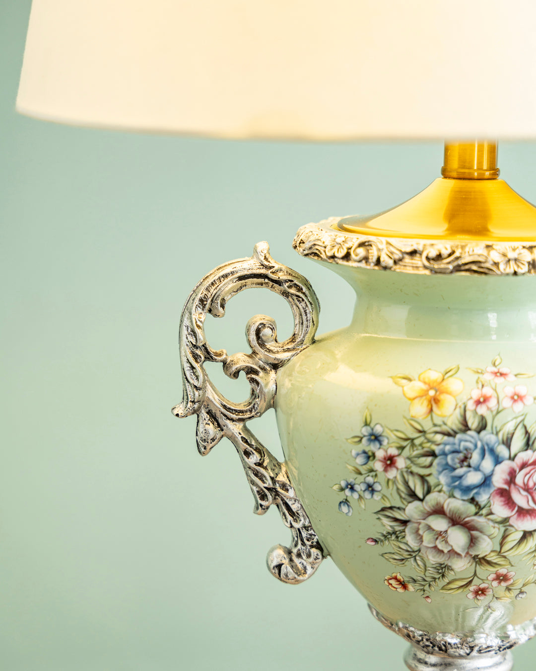 Vintage Bloom Silver Accent Table Lamp 