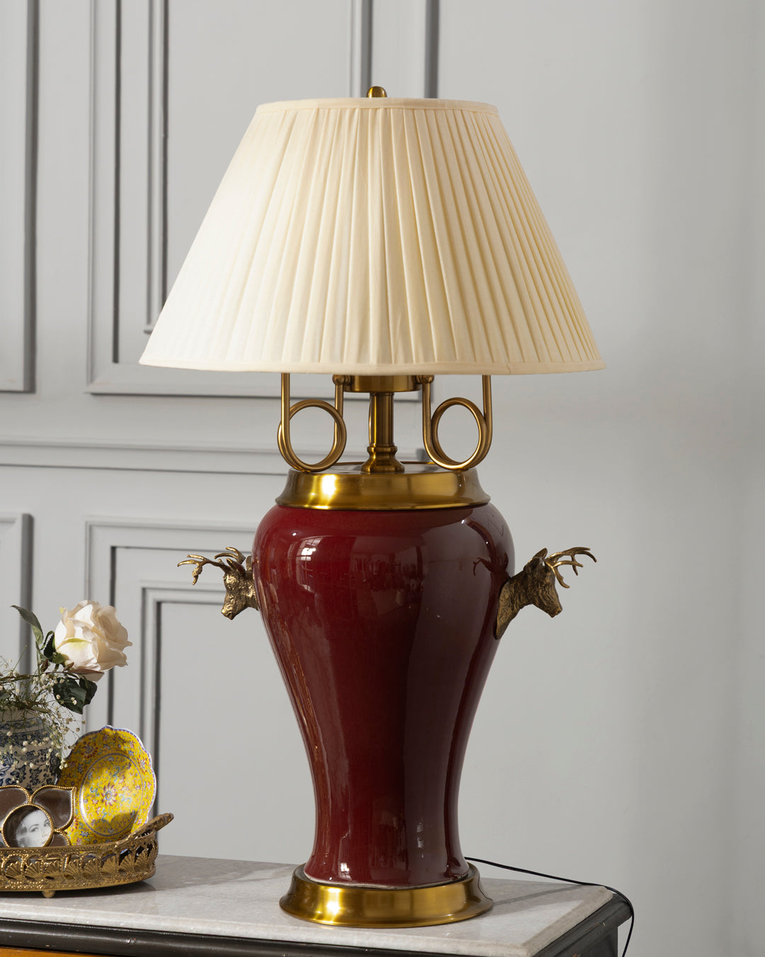Majestic Brass Deer Crest Table Lamp 