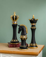 Royal Chess Piece Decorative Sculpture Set Of 3 - Black