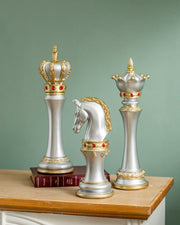 Royal Chess Piece Decorative Sculpture Set Of 3 - Grey