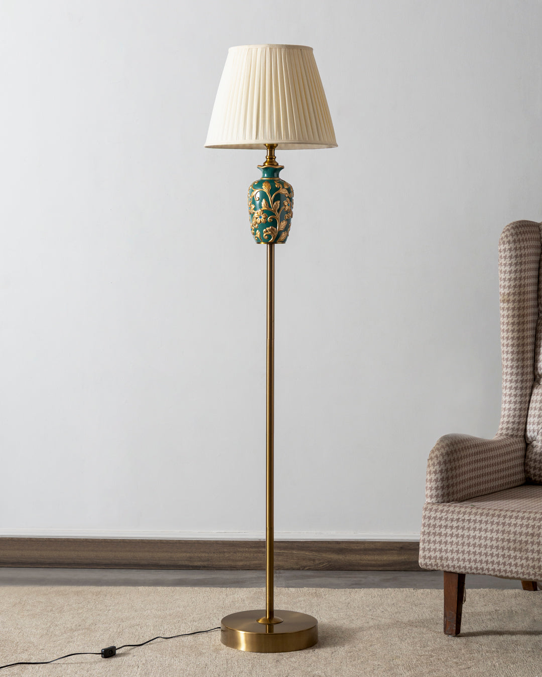 Ornate Emerald Blossom Floor Lamp 