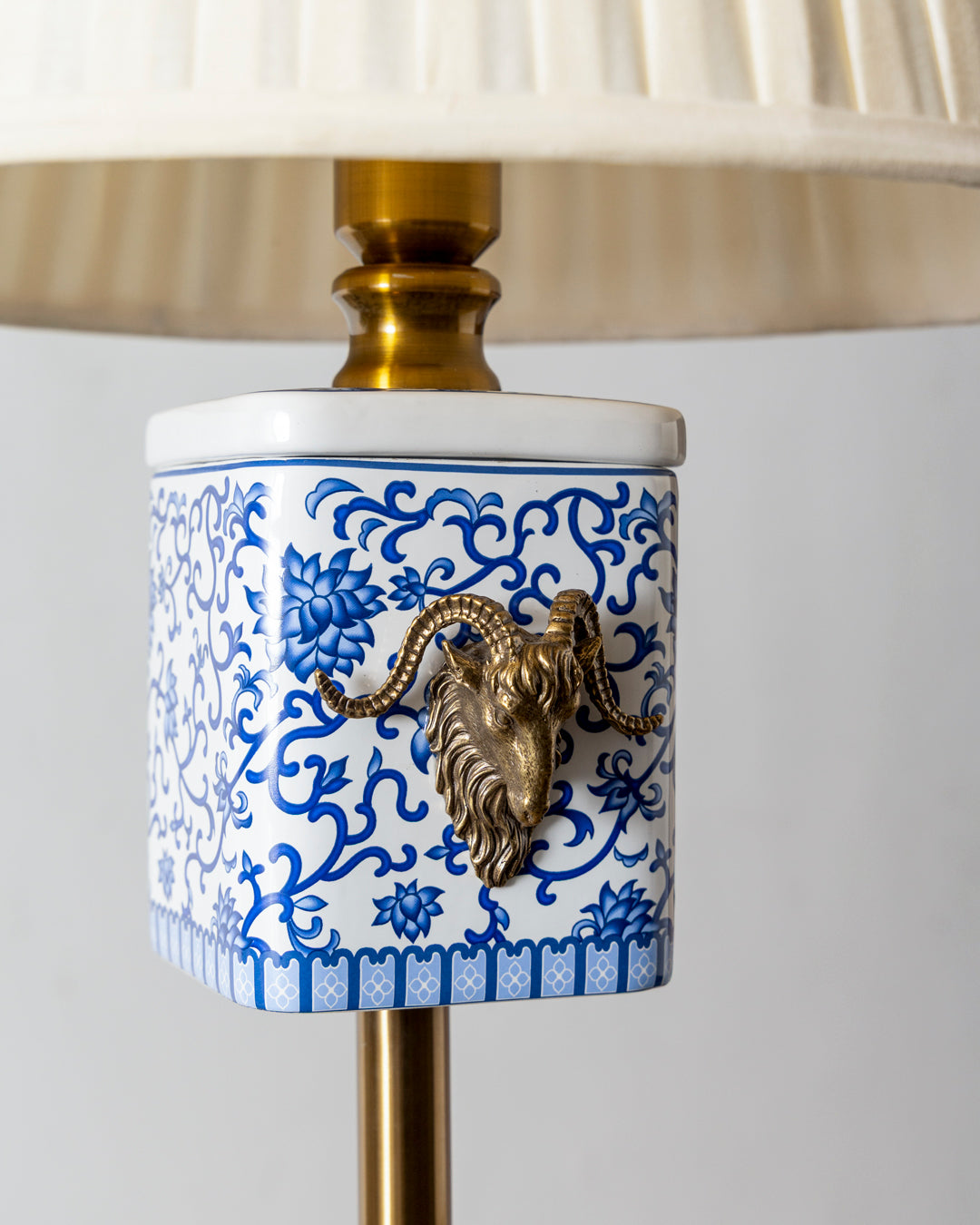 Antique brass Goat Blue Dynasty Floor Lamp 