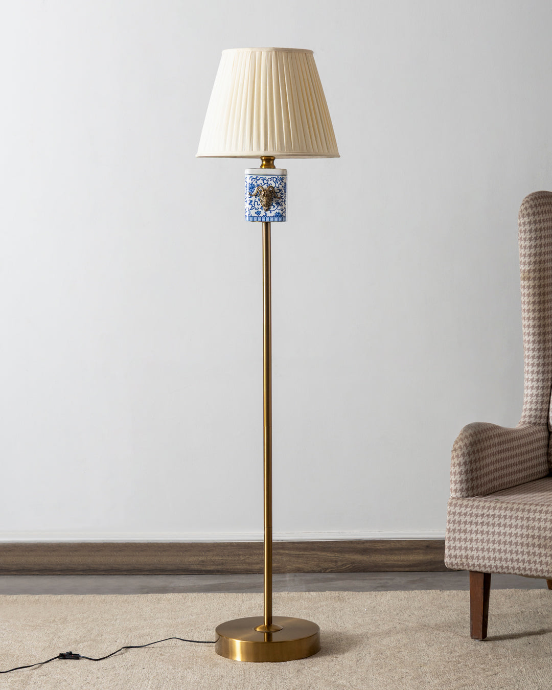 Antique brass Goat Blue Dynasty Floor Lamp 