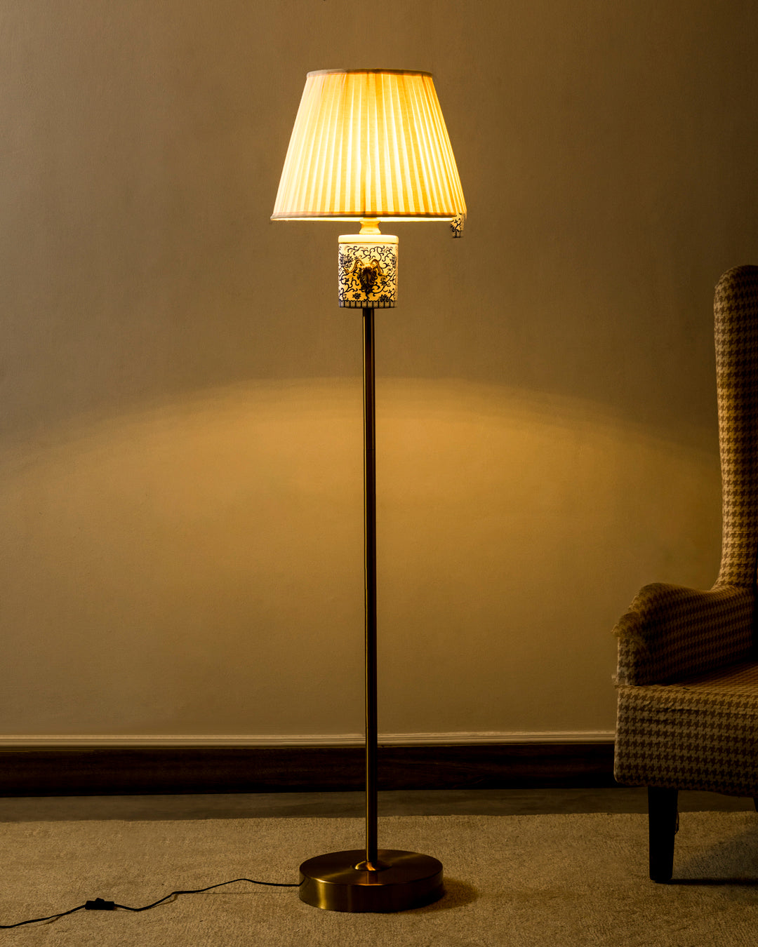 Antique brass Goat Blue Dynasty Floor Lamp 