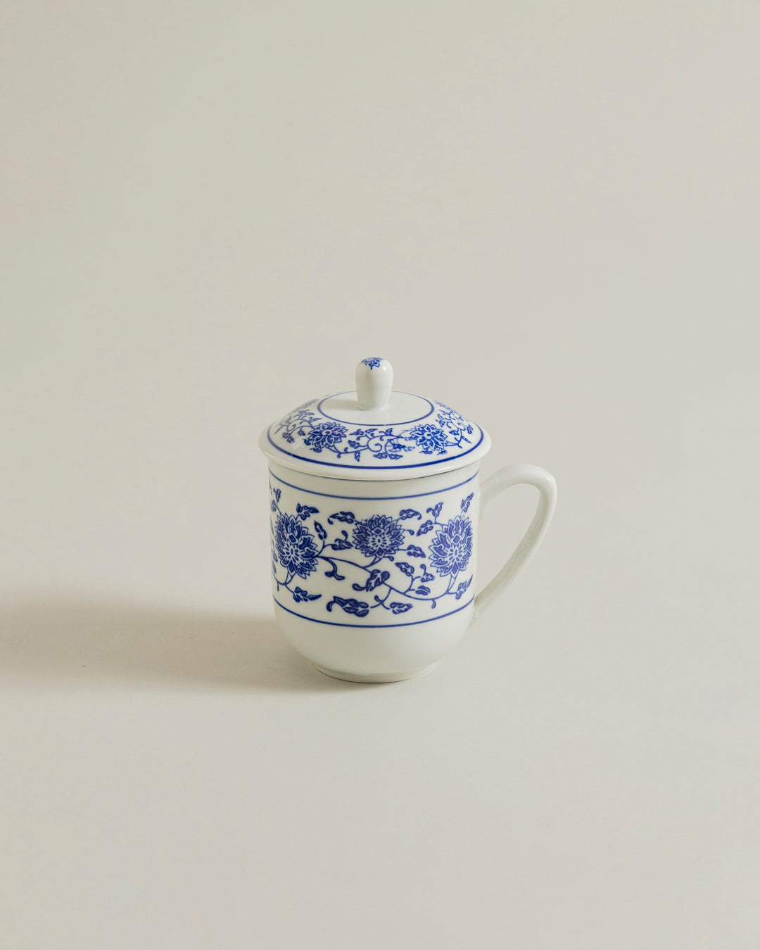 Vintage Blue & White Coffee Mug With Lid 