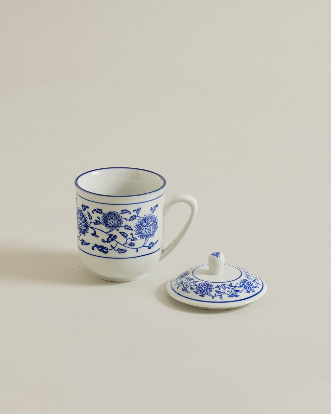 Vintage Blue & White Coffee Mug With Lid 