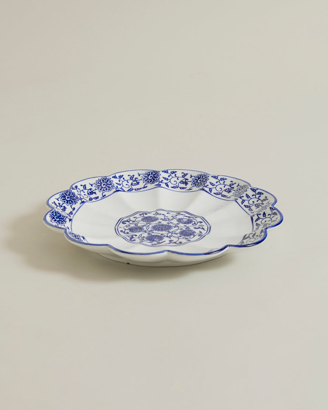 Royal Blue Floral Scalloped Dinner Plate 