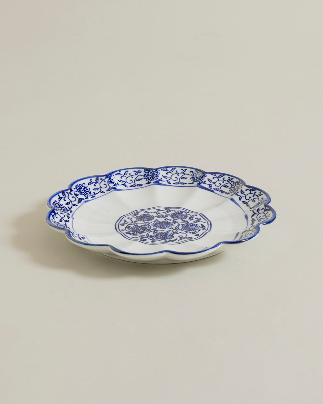 Royal Blue Floral Scalloped Round platter 