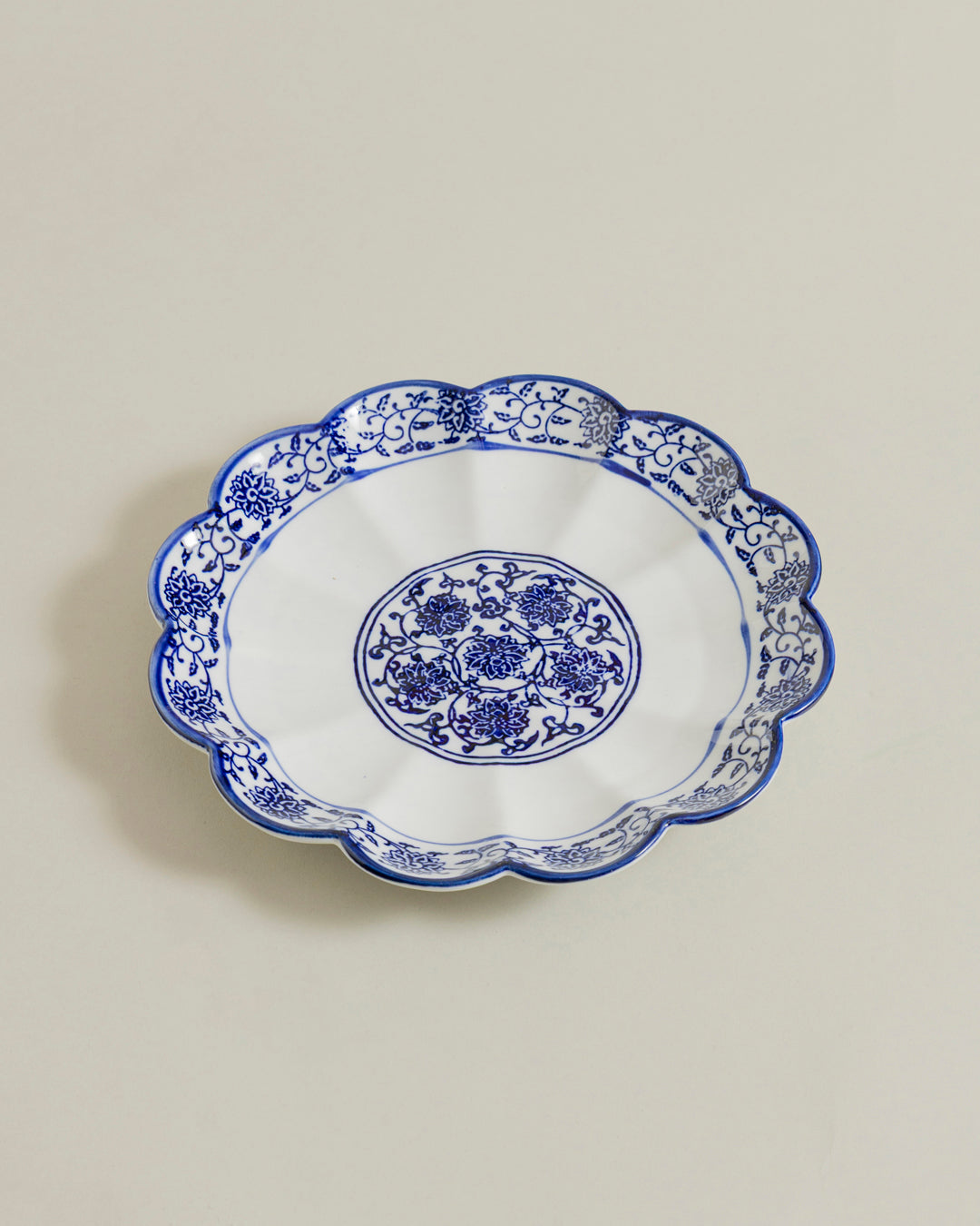 Royal Blue Floral Scalloped Round platter 