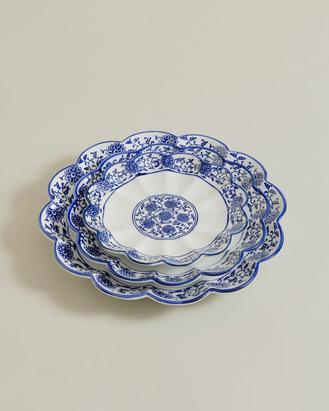 Royal Blue Floral Scalloped Round platter 
