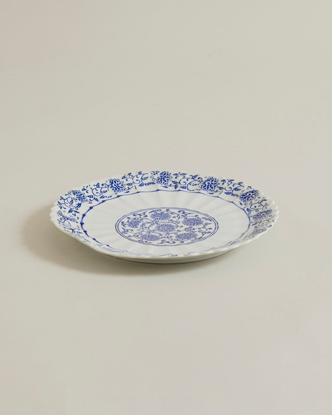 Royal Blue Floral Scalloped Dinner Plate 