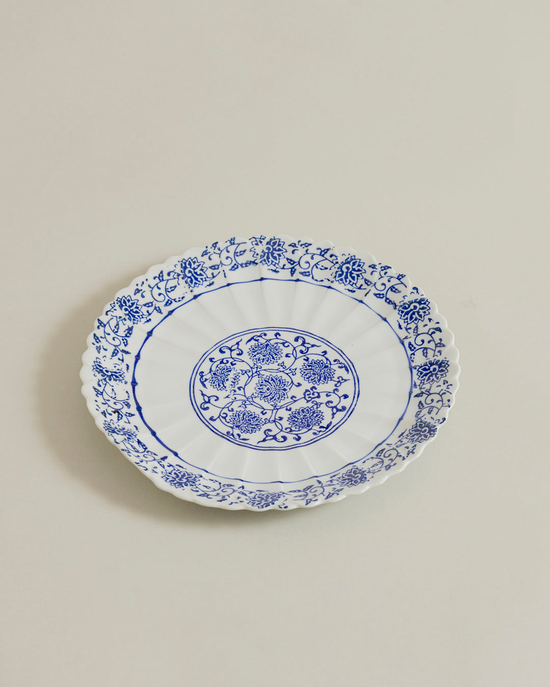 Royal Blue Floral Scalloped Dinner Plate 