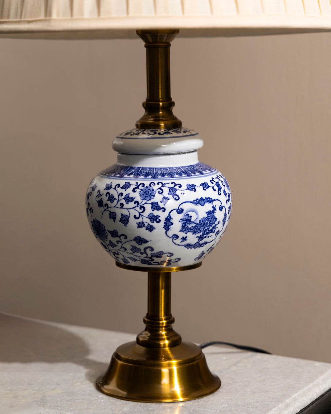 Blue & White Floral Motif Table Lamp 