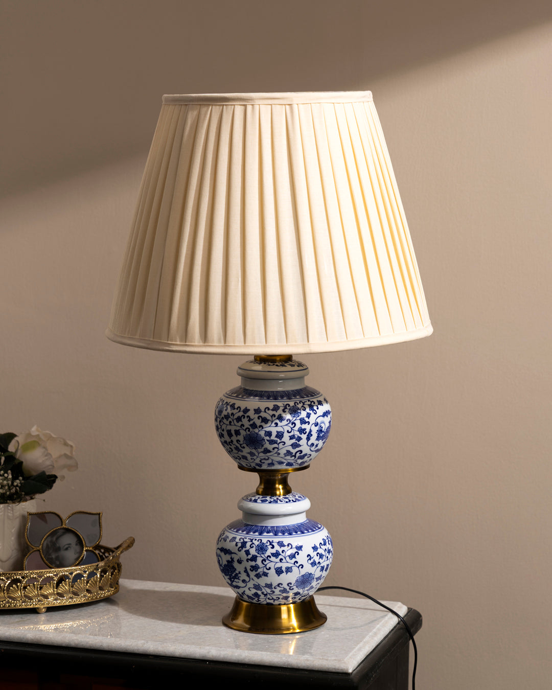 Blue & White Floral Motif Table Lamp 