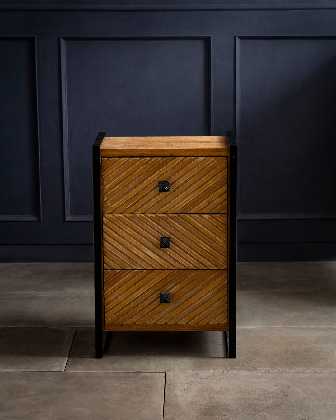Chevron Grain 3-Drawer Bedside Cabinet 