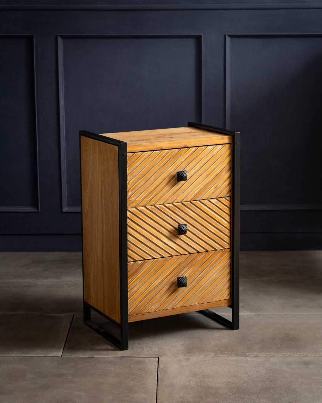 Chevron Grain 3-Drawer Bedside Cabinet 