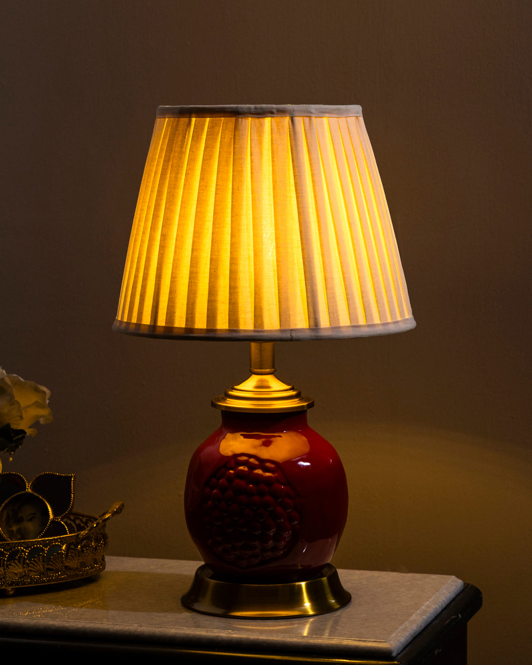 Crimson Pomegranate Ceramic Table Lamp 