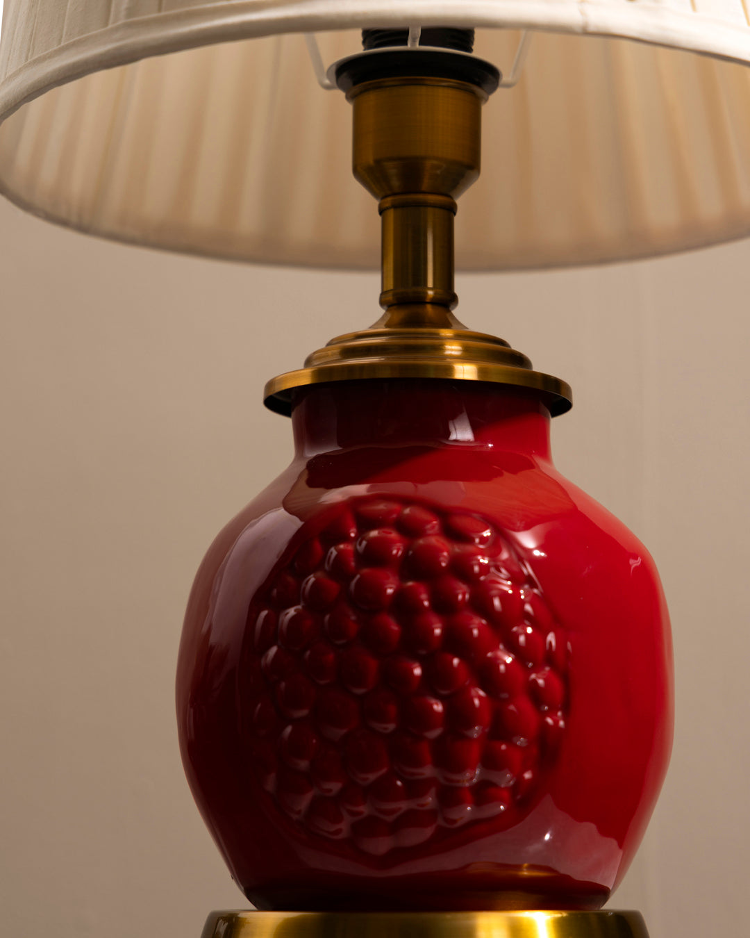 Crimson Pomegranate Ceramic Table Lamp 
