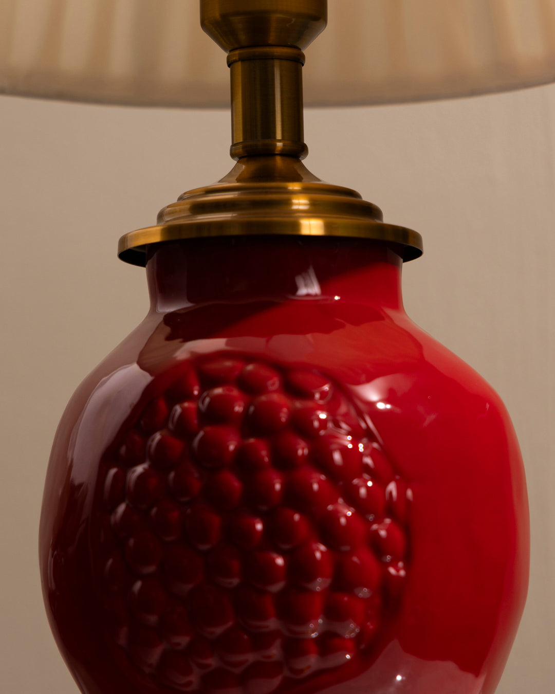 Crimson Pomegranate Ceramic Table Lamp 