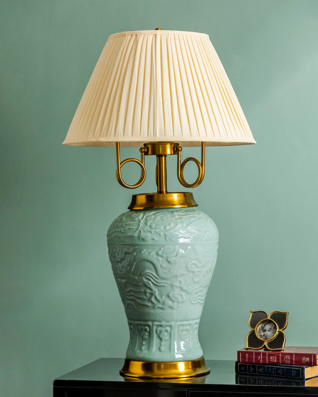 Celadon Imperial Dragon Table Lamp 