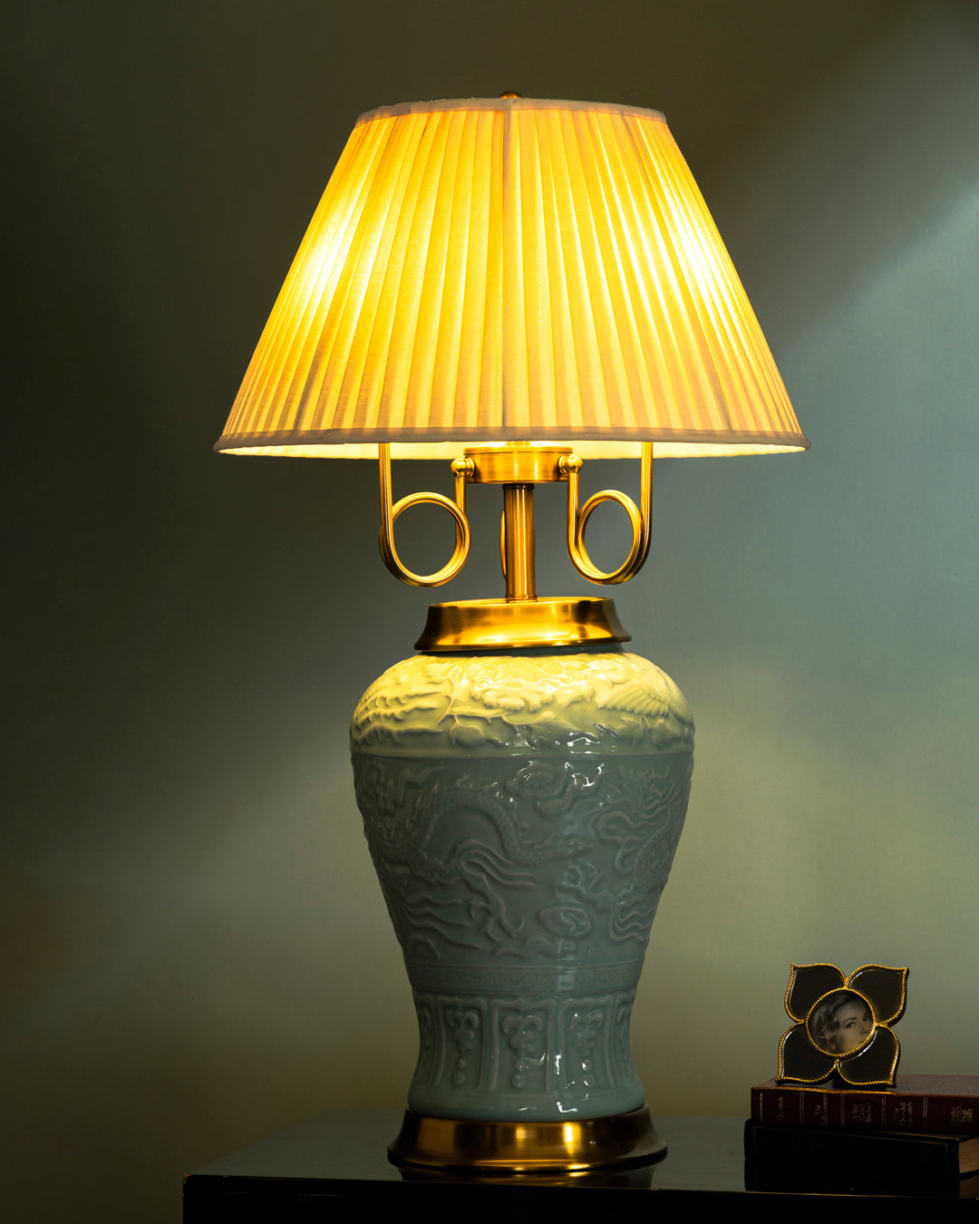 Celadon Imperial Dragon Table Lamp 