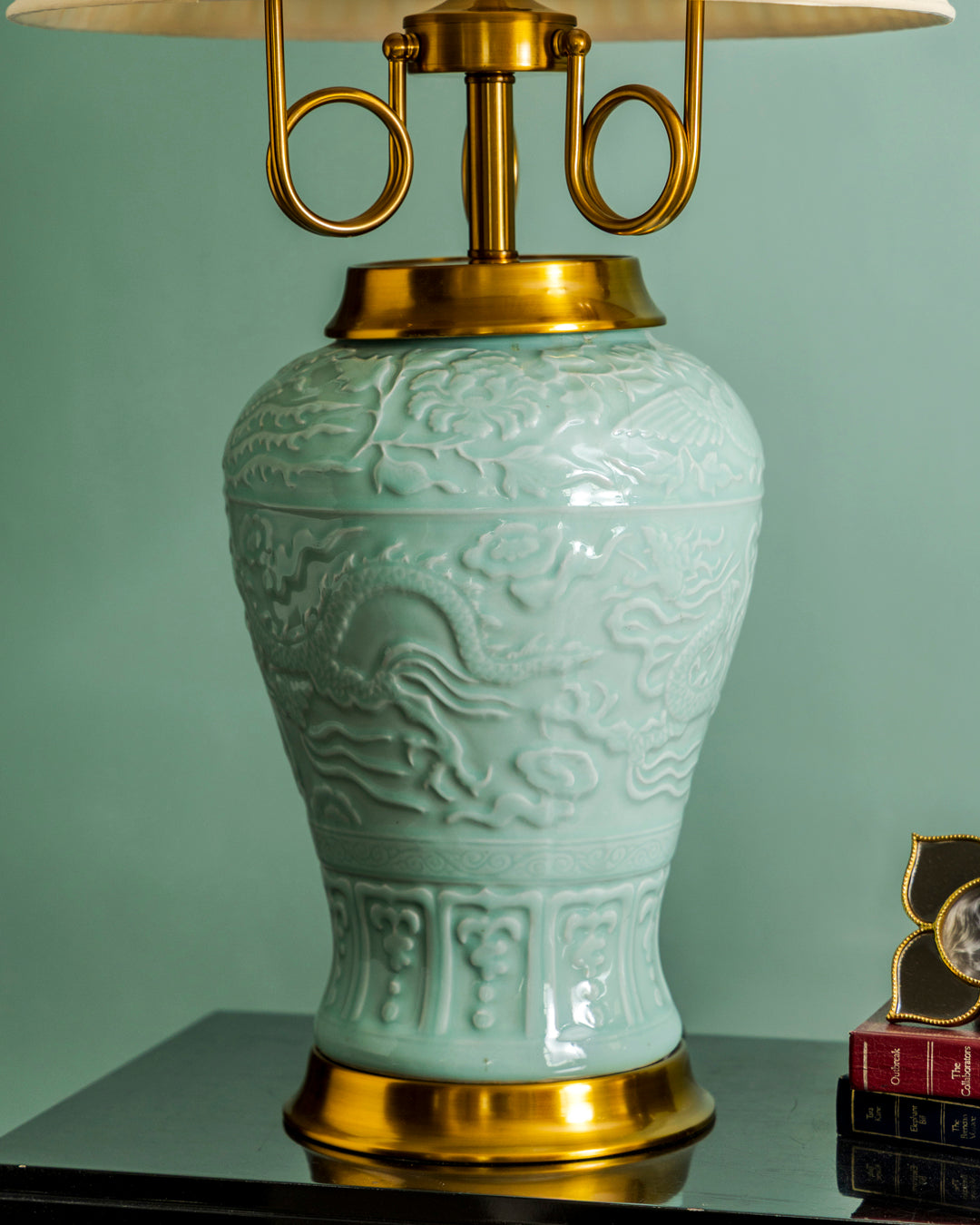 Celadon Imperial Dragon Table Lamp 