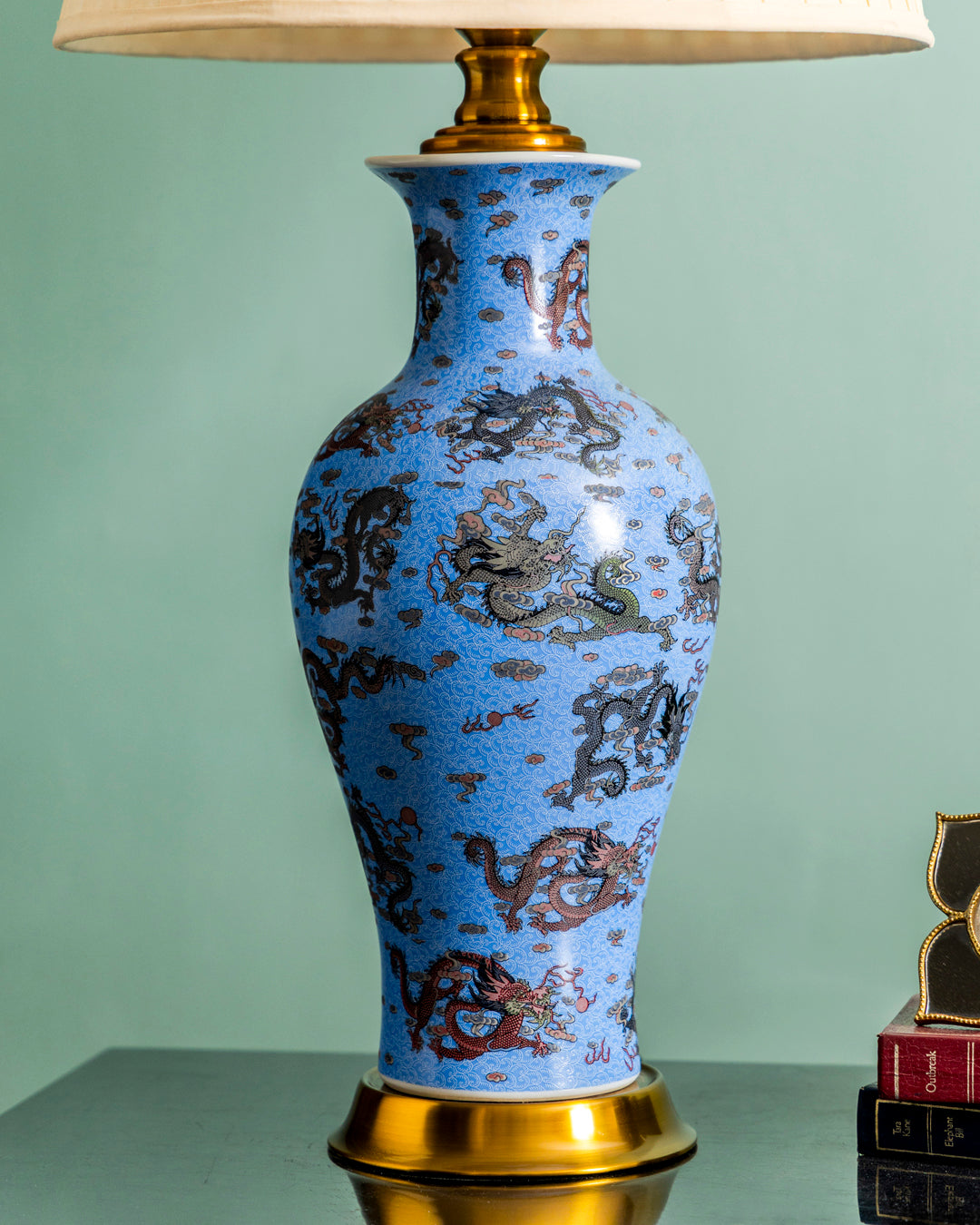 Dragon Motifs Symbolizing Bone China Table Lamp 
