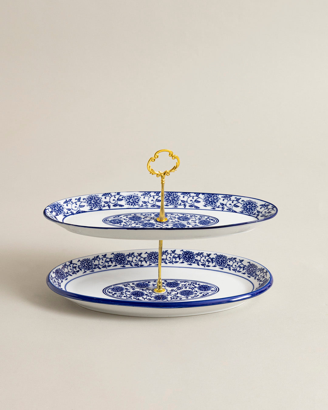 Elegant Blue Floral Oval 2-Tier Cake Stand 
