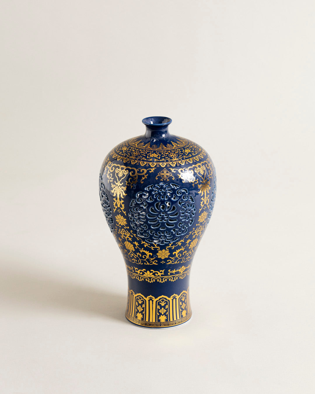 Regal Azure Carved Vase 