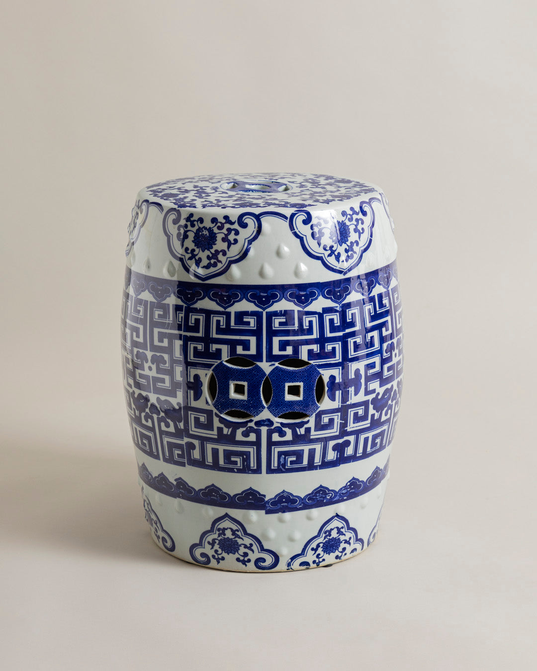 Blue Geometric Porcelain Garden Stool 