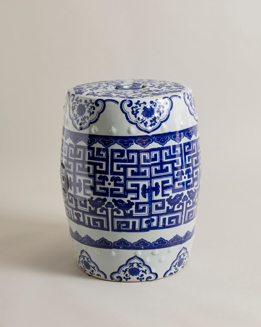 Blue Geometric Porcelain Garden Stool 
