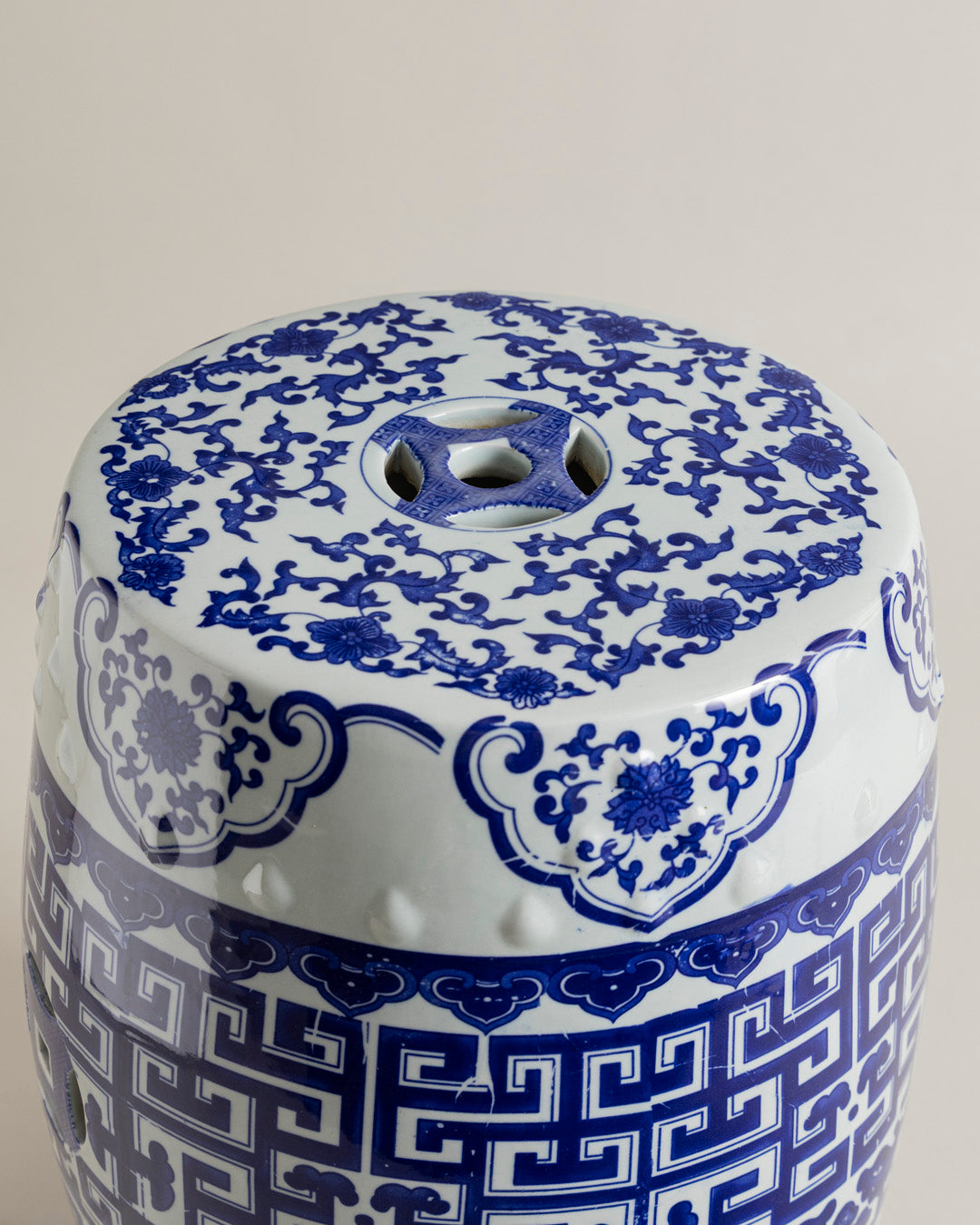 Blue Geometric Porcelain Garden Stool 