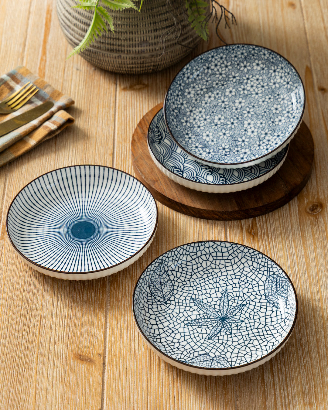 Indigo Texture Pasta Bowl - Set Of 4 