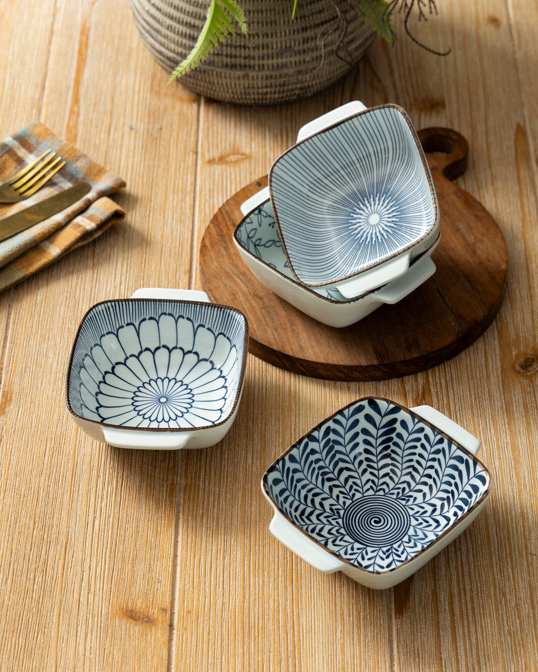 Indigo Square Serving Bowls - Set Of 4 
