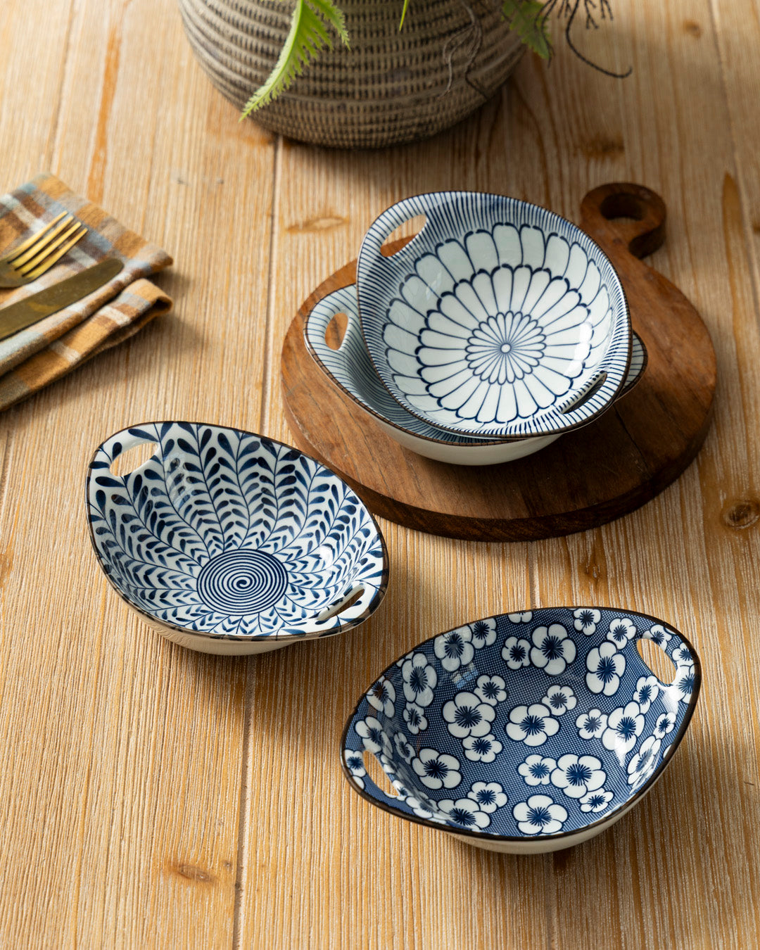 Indigo Bloom Serving Bowls - Set 4 