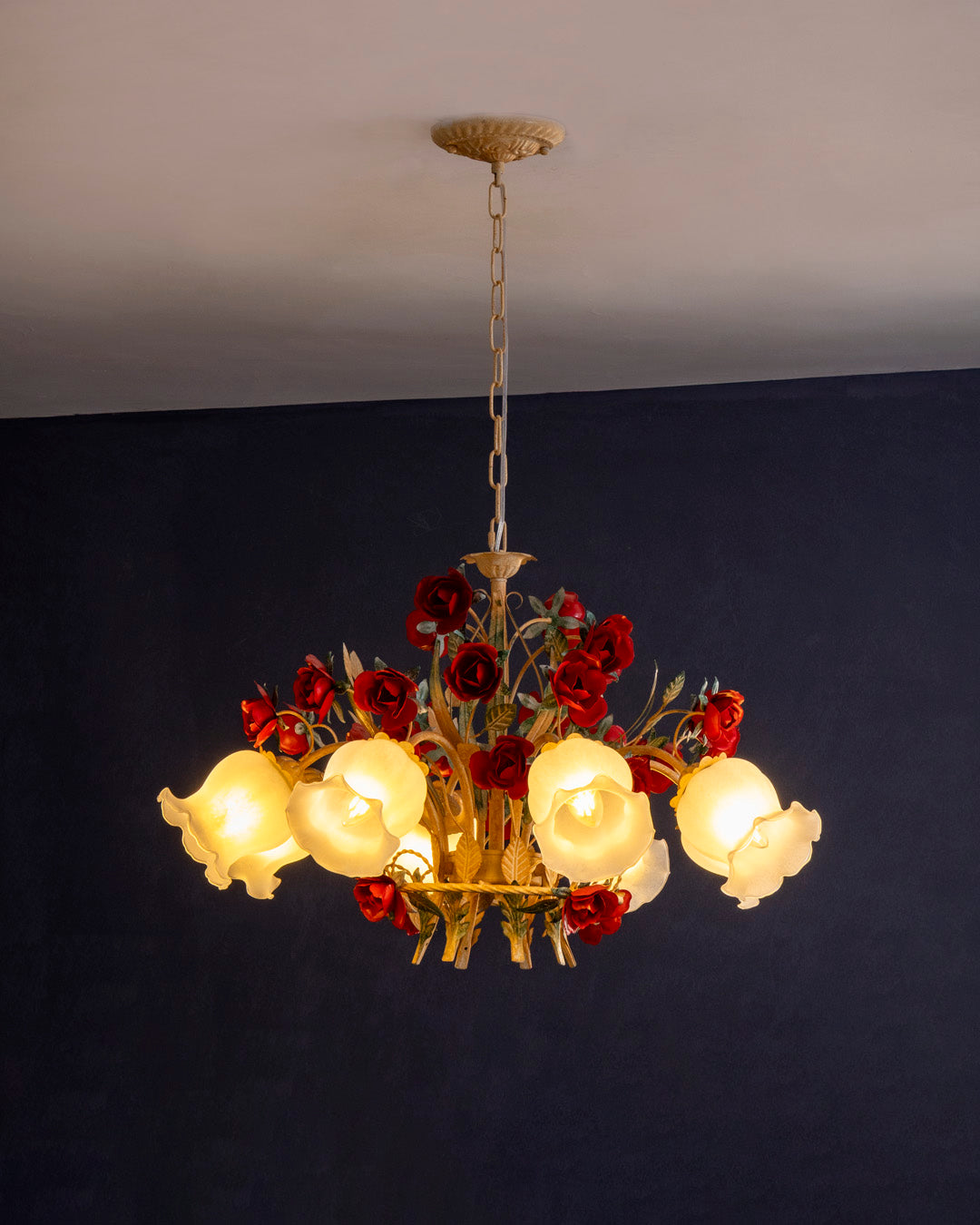 Crimson Rose French Floral Chandelier 