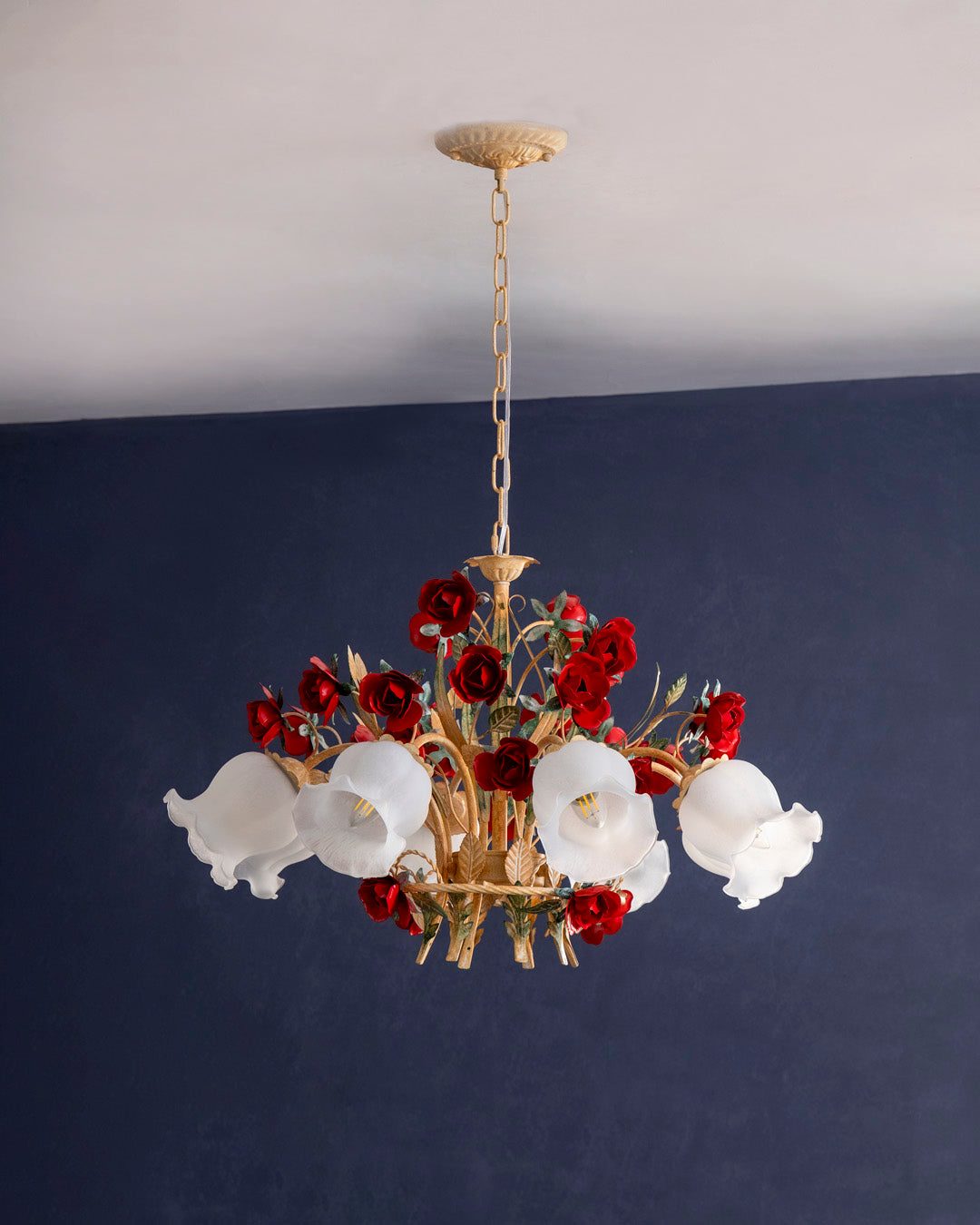 Crimson Rose French Floral Chandelier 