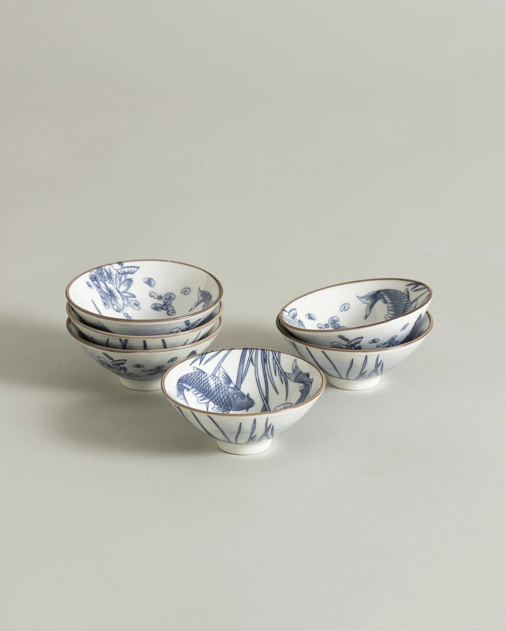 Blue Fish & Bamboo Dip Bowl - Set Of 6