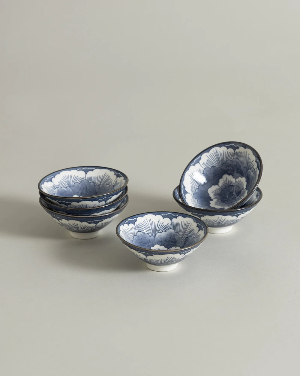 Blue Floral Pattern Dip Bowl - Set Of 6