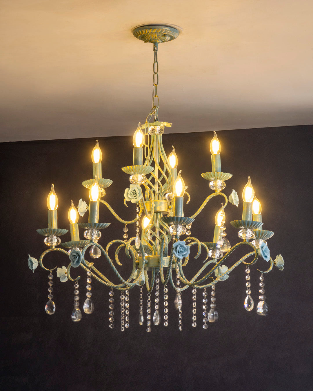 Blue Rose Elegance French Floral Chandelier 