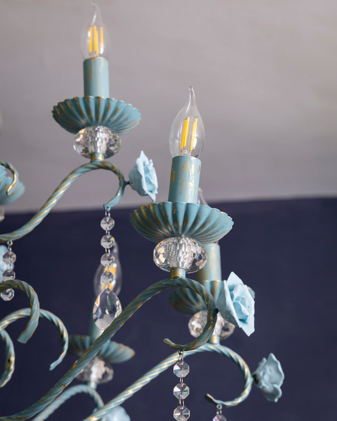 Blue Rose Elegance French Floral Chandelier 