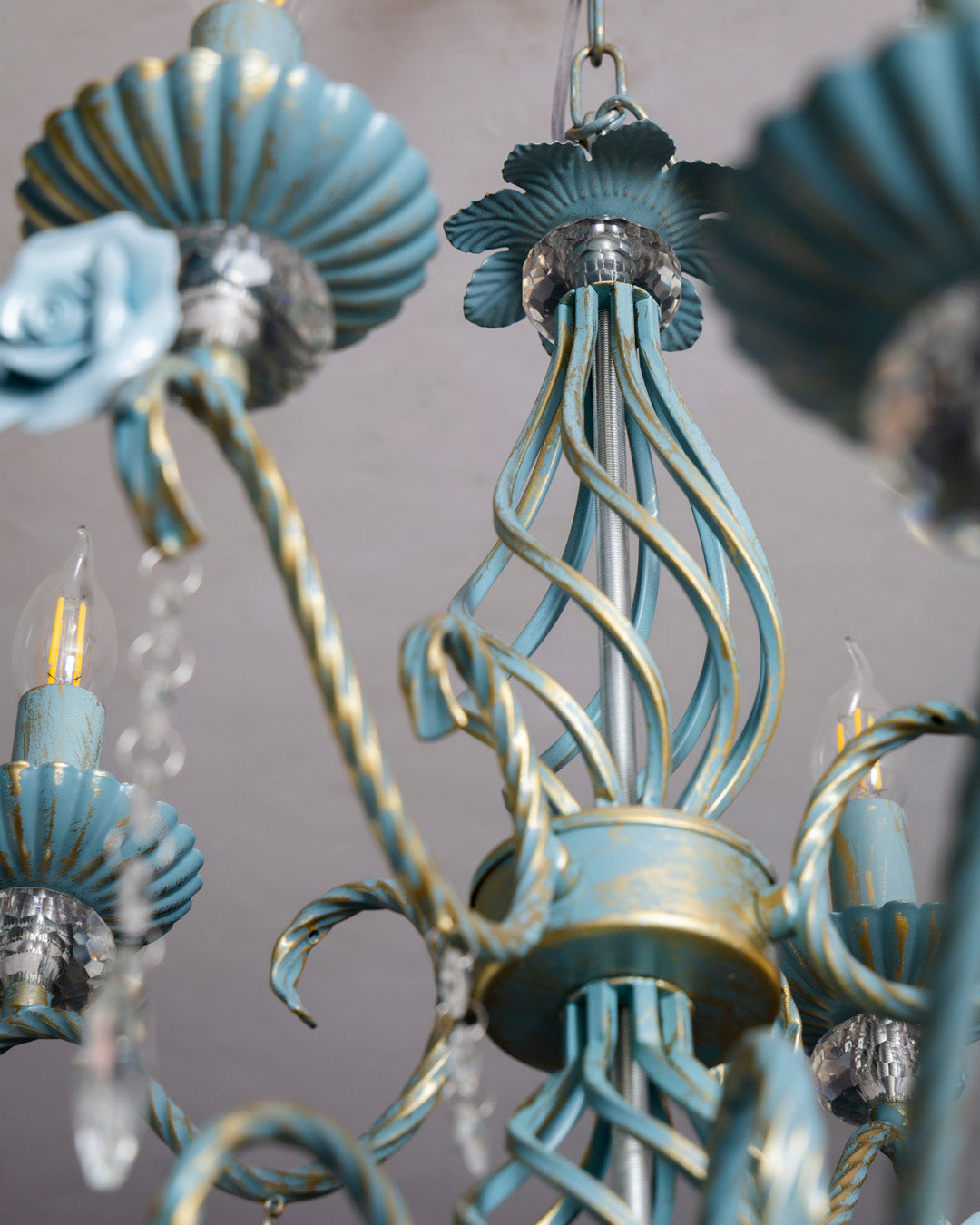 Blue Rose Elegance French Floral Chandelier 