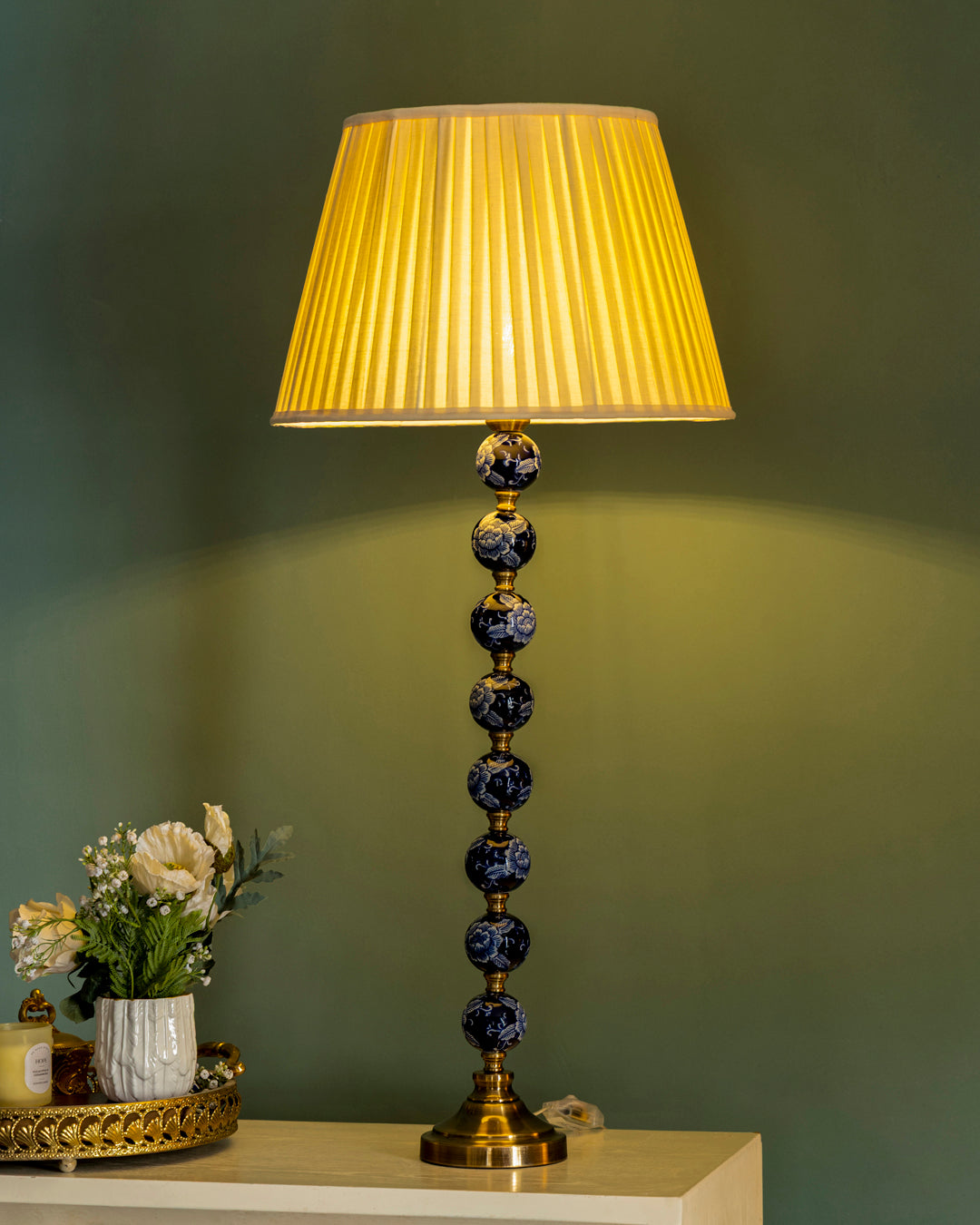 Midnight Blossom Beaded Table Lamp 