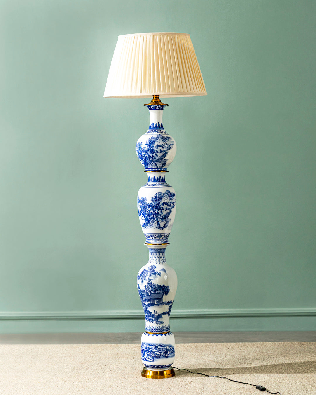 Azure Dynasty Stacked Ceramic Floor Lamp 