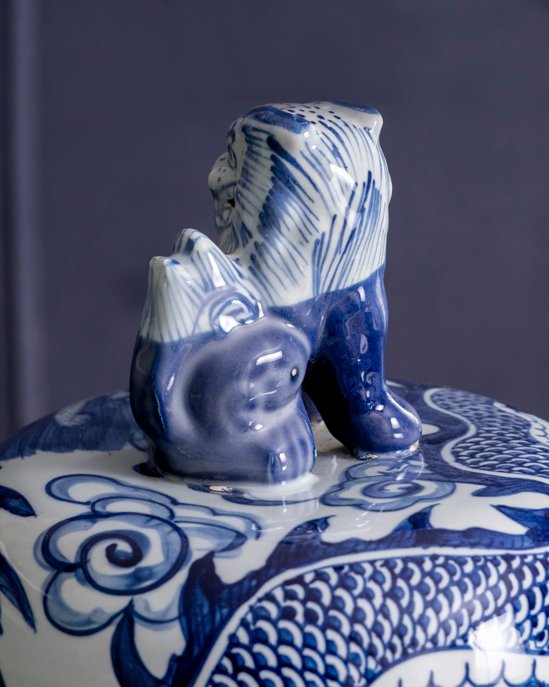 Imperial Blue Dragon Grand Temple Jar with Guardian Lid - 116 