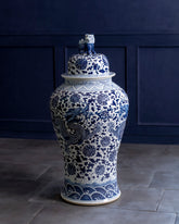 Grand Floral Blue & White Temple Jar with Guardian Lid - 116 CM 