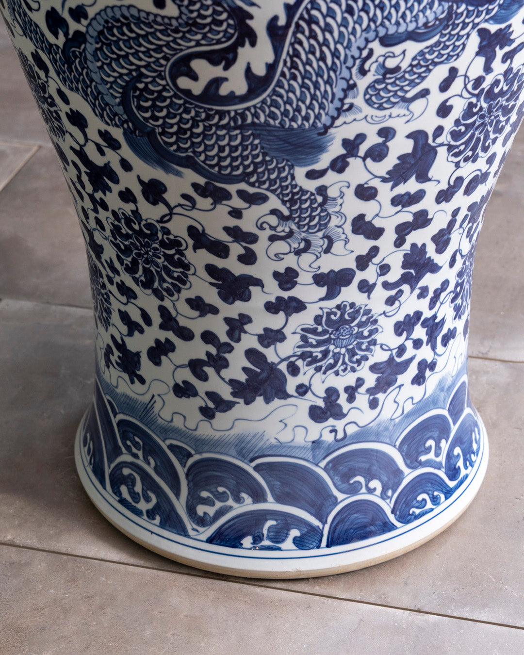 Grand Floral Blue & White Temple Jar with Guardian Lid - 116 CM 