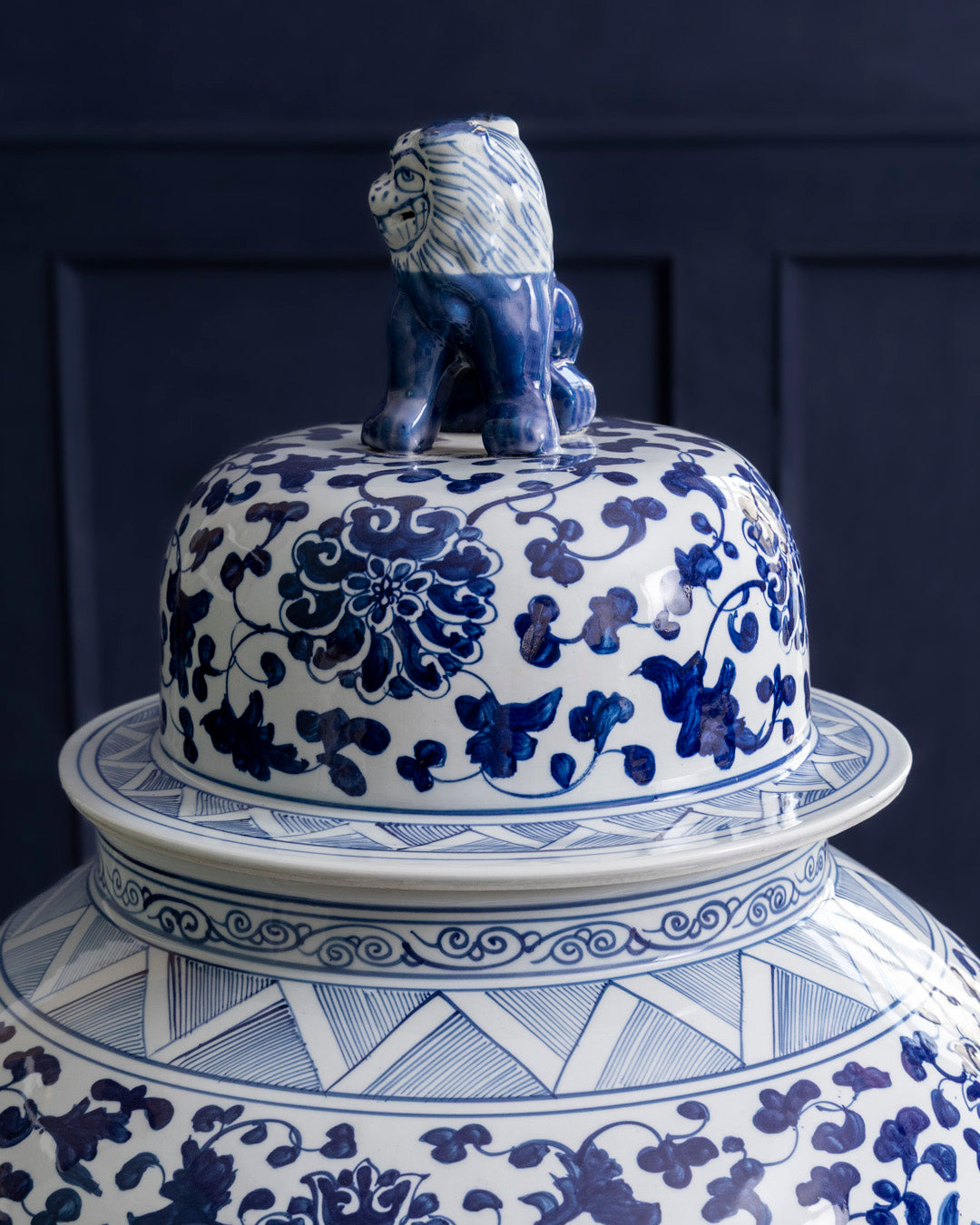 Grand Floral Blue & White Temple Jar with Guardian Lid - 116 CM 