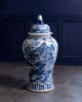 Grand Scenic Blue & White Temple Jar with Guardian Lid - 116 